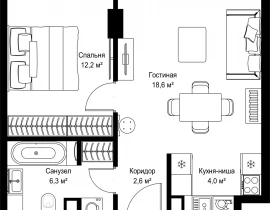 1-комнатная квартира, 43.7 м2 , 32 этаж, Ленинградский проспект, 8 - фото 1