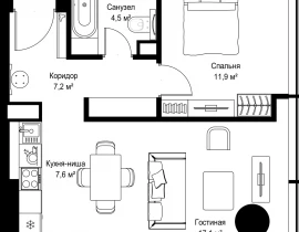 1-комнатная квартира, 48.3 м2 , 15 этаж, Ленинградский проспект, 8 - фото 1