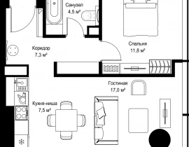 1-комнатная квартира, 48.1 м2 , 3 этаж, Ленинградский проспект, 8 - фото 1