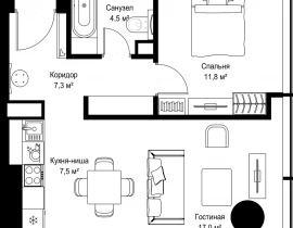 1-комнатная квартира, 48.1 м2 , 6 этаж, Ленинградский проспект, 8 - фото 1