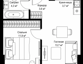 1-комнатная квартира, 37.2 м2 , 37 этаж, Ленинградский проспект, 8 - фото 1