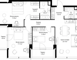 3-комнатная квартира, 94.4 м2 , 14 этаж, Серегина, 5 - фото 1
