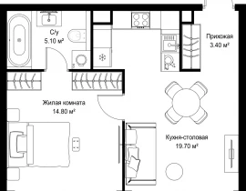 1-комнатная квартира, 43 м2 , 20 этаж, Серегина, 5 - фото 1