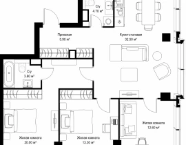 3-комнатная квартира, 92.8 м2 , 2 этаж, Серегина, 5 - фото 1