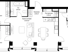 3-комнатная квартира, 90.4 м2 , 2 этаж, Серегина, 5 - фото 1