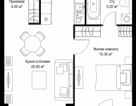 1-комнатная квартира, 50.7 м2 , 13 этаж, Серегина, 5 - фото 1