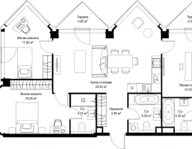 3-комнатная квартира, 94.9 м2 , 21 этаж, Серегина, 5 - фото 1