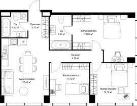 3-комнатная квартира, 84.4 м2 , 2 этаж, Серегина, 5 - фото 1