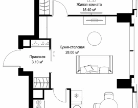 1-комнатная квартира, 52.5 м2 , 16 этаж, Серегина, 5 - фото 1
