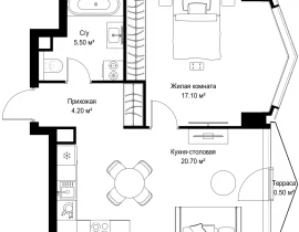 1-комнатная квартира, 48 м2 , 23 этаж, Серегина, 5 - фото 1