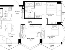 3-комнатная квартира, 86.5 м2 , 26 этаж, Серегина, 5 - фото 1