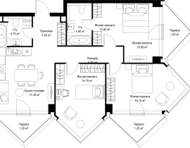 3-комнатная квартира, 85.7 м2 , 42 этаж, Серегина, 5 - фото 1