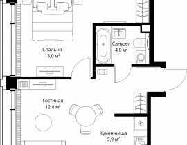 1-комнатная квартира, 46.2 м2 , 12 этаж, ул. Верейская, 29/32Д - фото 1