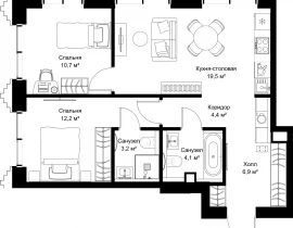 2-комнатная квартира, 61 м2 , 10 этаж, ул. Верейская, 29/32Д - фото 1
