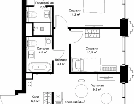 2-комнатная квартира, 59.5 м2 , 10 этаж, ул. Верейская, 29/32Д - фото 1