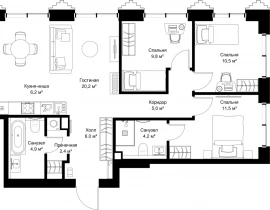 3-комнатная квартира, 80.7 м2 , 12 этаж, ул. Верейская, 29/32Д - фото 1