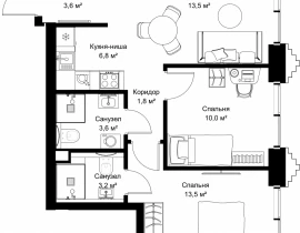 2-комнатная квартира, 56 м2 , 16 этаж, ул. Верейская, 29/32Д - фото 1