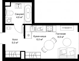 1-комнатная квартира, 24.5 м2 , 20 этаж, ул. Верейская, 29/32Д - фото 1