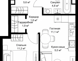 1-комнатная квартира, 41.2 м2 , 20 этаж, ул. Верейская, 29/32Д - фото 1