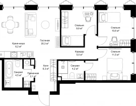 3-комнатная квартира, 80.6 м2 , 25 этаж, ул. Верейская, 29/32Д - фото 1