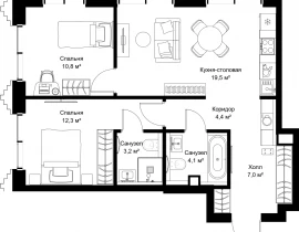 2-комнатная квартира, 61.3 м2 , 29 этаж, ул. Верейская, 29/32Д - фото 1