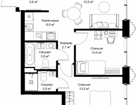 2-комнатная квартира, 56.1 м2 , 32 этаж, ул. Верейская, 29/32Д - фото 1