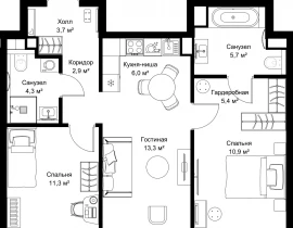 2-комнатная квартира, 63.5 м2 , 35 этаж, ул. Верейская, 29/32Д - фото 1