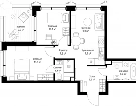 2-комнатная квартира, 59.5 м2 , 35 этаж, ул. Верейская, 29/32Д - фото 1