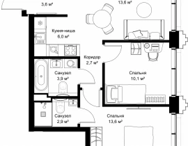 2-комнатная квартира, 56.4 м2 , 35 этаж, ул. Верейская, 29/32Д - фото 1