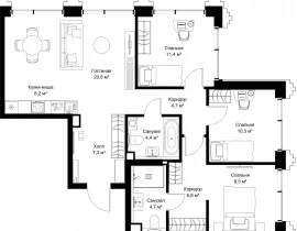 3-комнатная квартира, 86.1 м2 , 36 этаж, ул. Верейская, 29/32Д - фото 1