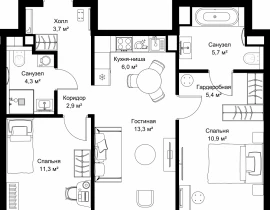 2-комнатная квартира, 63.5 м2 , 38 этаж, ул. Верейская, 29/32Д - фото 1