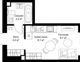 1-комнатная квартира, 23.6 м2 , 3 этаж, ул. Верейская, 29/32Д - фото 1