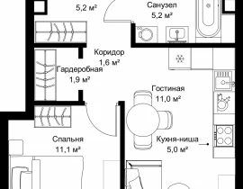 1-комнатная квартира, 41 м2 , 3 этаж, ул. Верейская, 29/32Д - фото 1