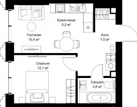 1-комнатная квартира, 38.5 м2 , 3 этаж, ул. Верейская, 29/32Д - фото 1