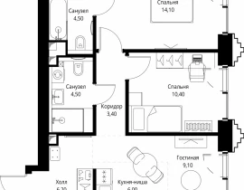 2-комнатная квартира, 58.8 м2 , 3 этаж, ул. Верейская, 29/32Д - фото 1