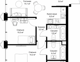 2-комнатная квартира, 61.5 м2 , 46 этаж, ул. Верейская, 29/32Д - фото 1