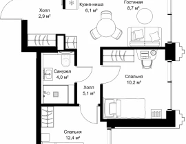 2-комнатная квартира, 54 м2 , 46 этаж, ул. Верейская, 29/32Д - фото 1