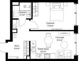 1-комнатная квартира, 40.1 м2 , 49 этаж, ул. Верейская, 29/32Д - фото 1