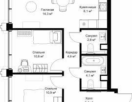 2-комнатная квартира, 60.1 м2 , 50 этаж, ул. Верейская, 29/32Д - фото 1