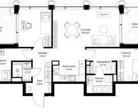 3-комнатная квартира, 92.8 м2 , 50 этаж, ул. Верейская, 29/32Д - фото 1