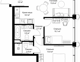 2-комнатная квартира, 56.4 м2 , 50 этаж, ул. Верейская, 29/32Д - фото 1