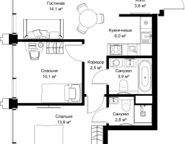2-комнатная квартира, 56.8 м2 , 54 этаж, ул. Верейская, 29/32Д - фото 1