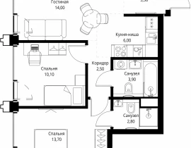 2-комнатная квартира, 56.8 м2 , 54 этаж, ул. Верейская, 29/32Д - фото 1