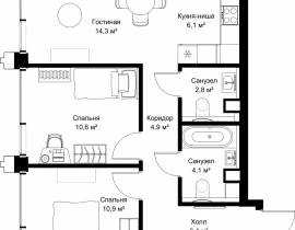 2-комнатная квартира, 60.1 м2 , 54 этаж, ул. Верейская, 29/32Д - фото 1
