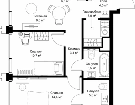 2-комнатная квартира, 60.6 м2 , 54 этаж, ул. Верейская, 29/32Д - фото 1