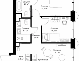 2-комнатная квартира, 59.1 м2 , 7 этаж, ул. Верейская, 29/32Д - фото 1