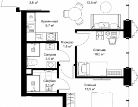 2-комнатная квартира, 55.7 м2 , 7 этаж, ул. Верейская, 29/32Д - фото 1