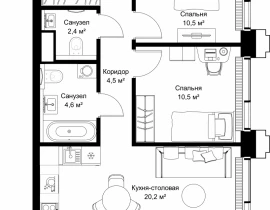 2-комнатная квартира, 58.3 м2 , 21 этаж, ул. Верейская, 29/32Д - фото 1
