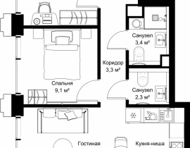 2-комнатная квартира, 52 м2 , 34 этаж, ул. Верейская, 29/32Д - фото 1