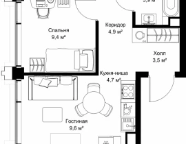 2-комнатная квартира, 55.2 м2 , 35 этаж, ул. Верейская, 29/32Д - фото 1